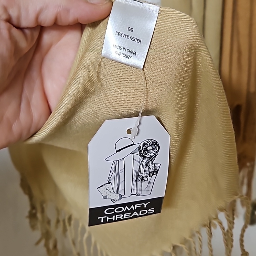 Comfy Threads Womens 2 100% Polyester Frilly Scarves Orange Brown Tan Yellow - Picture 4 of 7